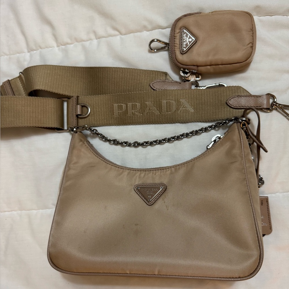 Prada Re-edition Nylon Crossbody bag, 2020, Desert beige color